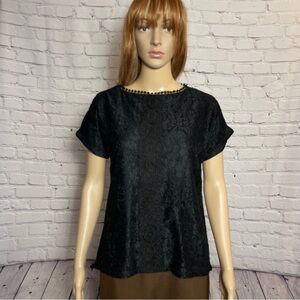 NWT New Cable & Gauge Lace Short Sleeve Black Top Size M
